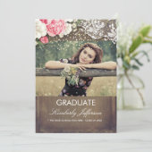 バーラップ素朴レース金ゴールド紙吹雪写真卒業 招待状 (スタンド正面)