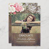 バーラップ素朴レース金ゴールド紙吹雪写真卒業 招待状 (正面/裏面)