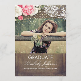 バーラップ素朴レース金ゴールド紙吹雪写真卒業 招待状