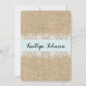 バーラップ素朴レース青ベビーシャワーテーブルサイン 招待状 (裏面)