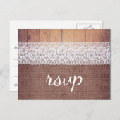 バーラップ素朴レース&ウッドRSVP インビテーションポストカード (正面/裏面)