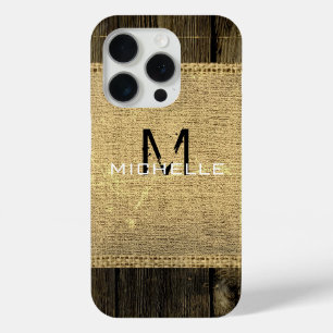 バーラップ素朴ヴィンテージウッドルックモノグラム iPhone 15 PROケース