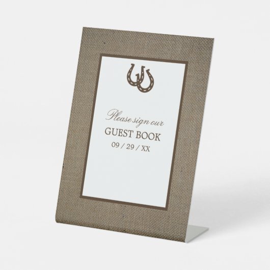 バーラップ素朴上のカントリーホースシュー 台座サイン (正面)