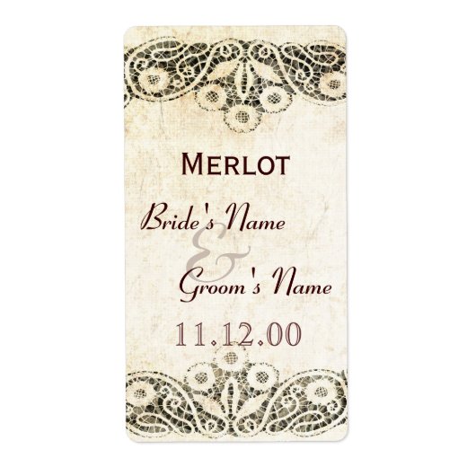 バーラップ素朴国の結婚式のレース ラベル (正面)