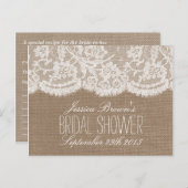 バーラップ素朴&レースブライダルシャワーレシピカード インビテーションポストカード (正面/裏面)