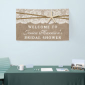 バーラップ素朴、レース&スターフィッシュビーチブライダルシャワー 横断幕 (トレードショー)
