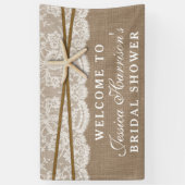 バーラップ素朴、レース&スターフィッシュビーチブライダルシャワー 横断幕 (縦)