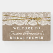 バーラップ素朴、レース&ツインボウブライダルシャワー 横断幕 (横)