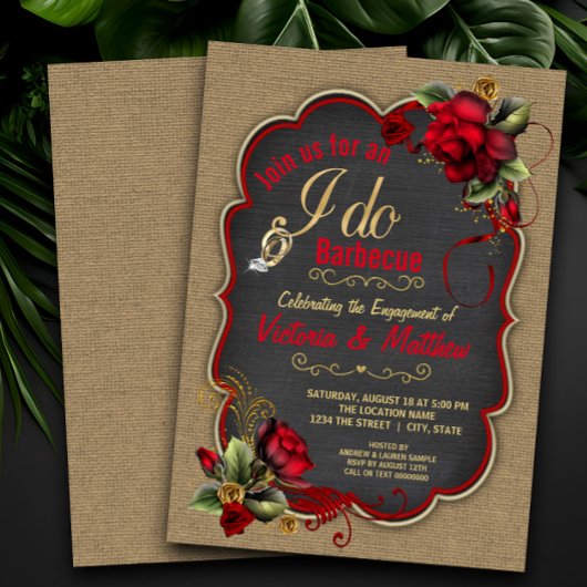 バーラップ素朴I do BBQカップルBBQシャワー 招待状