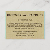 バーラップ結婚の宿泊施設 – 披露宴カード エンクロージャーカード (裏面)