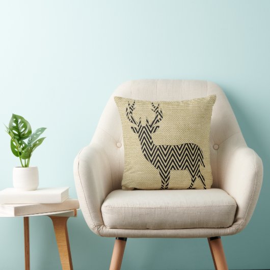 バーラップ|のオートミールのシェブロンのシカのシルエット クッション (椅子)
