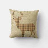バーラップ|の黄褐色のベージュ色の格子縞のシカのシルエット クッション (正面)
