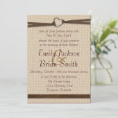 バーラップ·ハート素朴·クラスプ·リボン結婚式の招待 招待状 (スタンド正面)