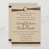 バーラップ·ハート素朴·クラスプ·リボン結婚式の招待 招待状 (正面/裏面)