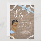 バーラップ&パールブルーボウエスニック男の赤ちゃんシャワー 招待状 (正面)