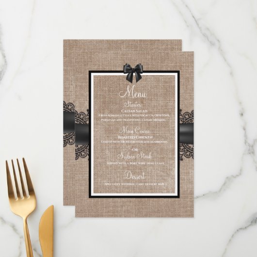 バーラップ、リネン、レース結婚のカスタムメニュー メニュー (正面/裏面インサイチュ)