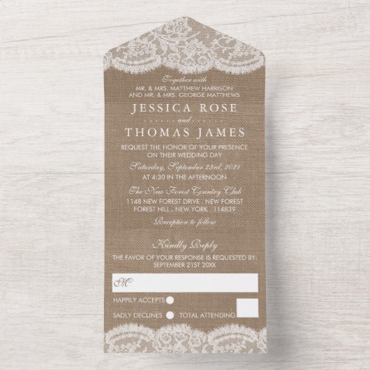 バーラップ&レースのウェディングコレクション オールインワン招待状 (内側)