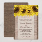 バーラップ、レースのヒマワリの結婚式招待状 招待状 (正面/裏面)