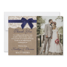 バーラップ&レースの写真のネイビー結婚リボン