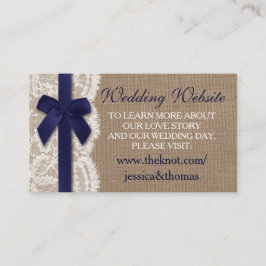 バーラップ&レースのWebサイトでネイビー結婚リボン エンクロージャーカード