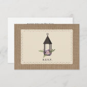 バーラップ&レースインスパイアフローラランタンRSVP 出欠カード (正面/裏面)