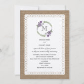 バーラップ&レースパープルインスパイアリースモノグラム 招待状 (正面)