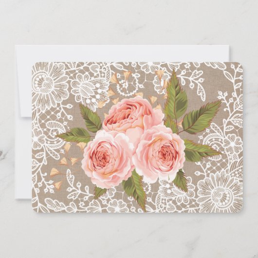 バーラップ&レースピンクフローラブライダルシャワーシックブーツ 招待状 (裏面)