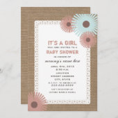 バーラップ&レース刺激を受けたフローラベビーシャワー招待状 招待状 (正面/裏面)