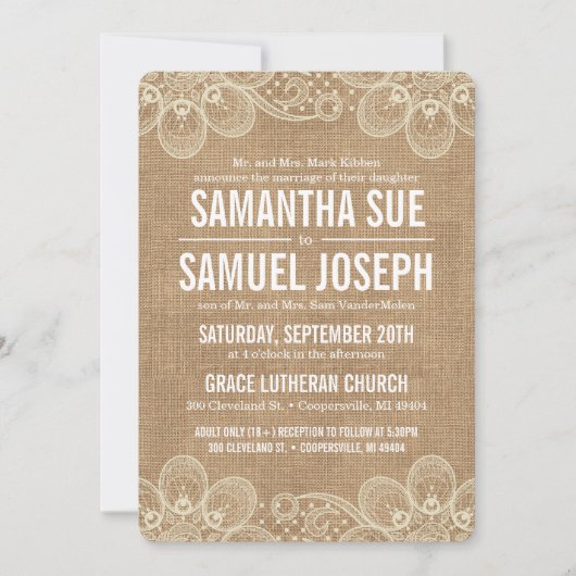 バーラップ&レース結婚式招待状 招待状 (正面)