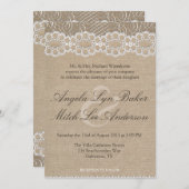 バーラップ&ヴィンテージレースシャビーシックウェディング招待 招待状 (正面/裏面)