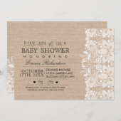 バーラップ&ヴィンテージレースベビーシャワーへの招待 招待状 (正面/裏面)
