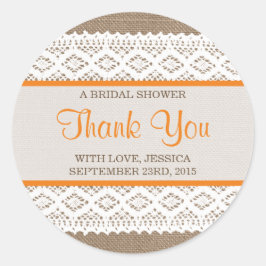 バーラップ&素朴ヴィンテージホワイトレースブライダルシャワー ラウンドシール