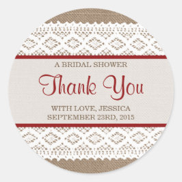 バーラップ&素朴ヴィンテージホワイトレースブライダルシャワー ラウンドシール