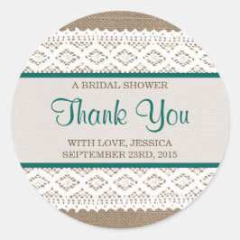 バーラップ&素朴ヴィンテージホワイトレースブライダルシャワー ラウンドシール