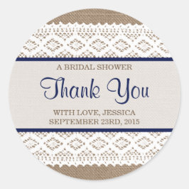 バーラップ&素朴ヴィンテージホワイトレースブライダルシャワー ラウンドシール