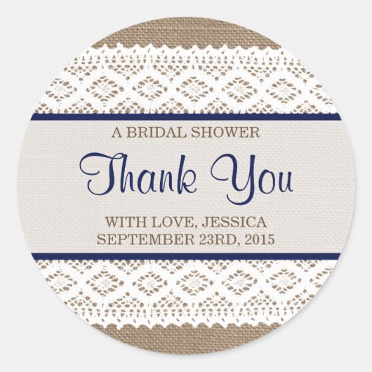 バーラップ&素朴ヴィンテージホワイトレースブライダルシャワー ラウンドシール (正面)