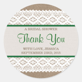 バーラップ&素朴ヴィンテージホワイトレースブライダルシャワー ラウンドシール