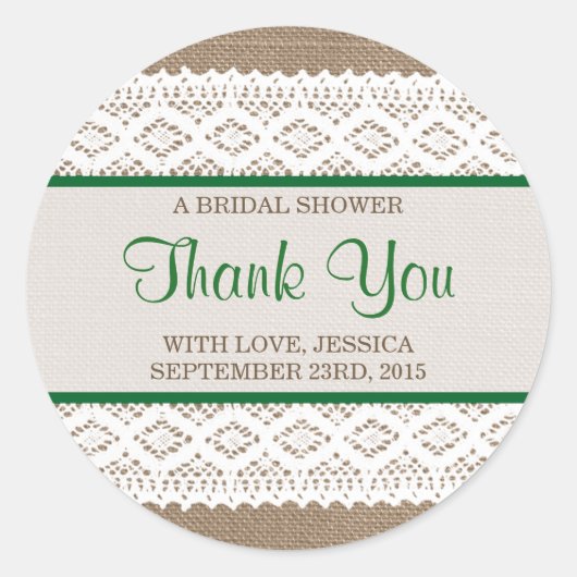 バーラップ&素朴ヴィンテージホワイトレースブライダルシャワー ラウンドシール (正面)