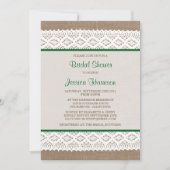 バーラップ&素朴ヴィンテージホワイトレースブライダルシャワー 招待状 (正面)