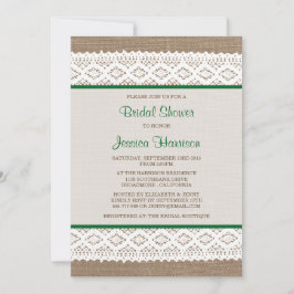 バーラップ&素朴ヴィンテージホワイトレースブライダルシャワー 招待状