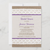 バーラップ&素朴ヴィンテージホワイトレースブライダルシャワー 招待状 (正面)