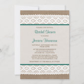 バーラップ&素朴ヴィンテージホワイトレースブライダルシャワー 招待状 (正面)