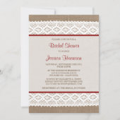 バーラップ&素朴ヴィンテージホワイトレースブライダルシャワー 招待状 (正面)
