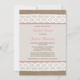 バーラップ&素朴ヴィンテージホワイトレースブライダルシャワー 招待状