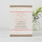 バーラップ&素朴ヴィンテージホワイトレースブライダルシャワー 招待状 (スタンド正面)