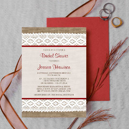 バーラップ&素朴ヴィンテージホワイトレースブライダルシャワー 招待状