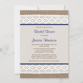 バーラップ&素朴ヴィンテージホワイトレースブライダルシャワー 招待状