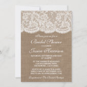 バーラップ&素朴ヴィンテージホワイトレースブライダルシャワー 招待状 (正面)