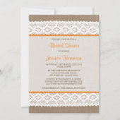 バーラップ&素朴ヴィンテージホワイトレースブライダルシャワー 招待状 (正面)