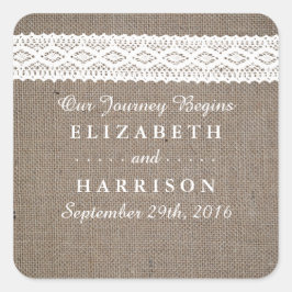 バーラップ&素朴ヴィンテージホワイトレース結婚式の引き出物 ラウンドシール